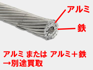 アルミガラBスクラップ買取の例/アルミ線または鋼心アルミより線(ACSR)